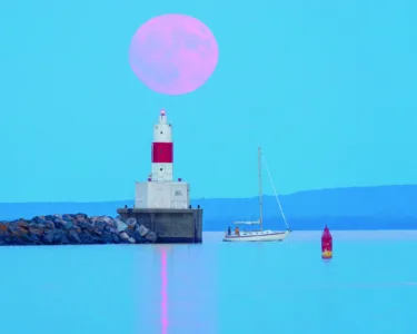 Buck moon over Lake Superior